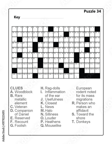 Printable acrostic Word Puzzle Worksheet for Brain Training and Education Acrostic Vol 2 Puzzle 34