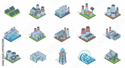 Industrial factory buildings and facilities.