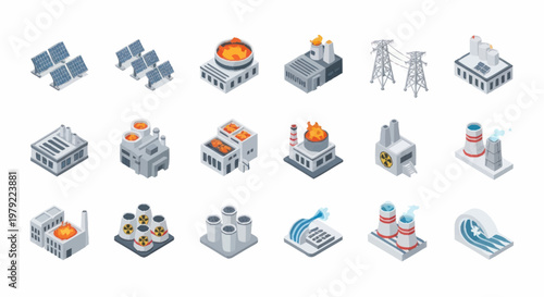 Industrial factory buildings and facilities.