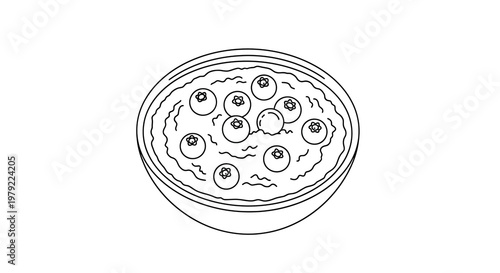 Simple line drawing of a bowl of oatmeal with blueberries on top