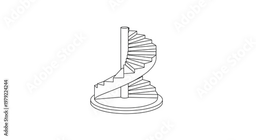 Simple line drawing of a spiral staircase with a circular base