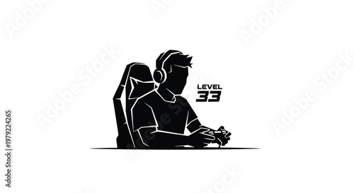 Silhouette of a gamer sitting in a chair with level 33 text