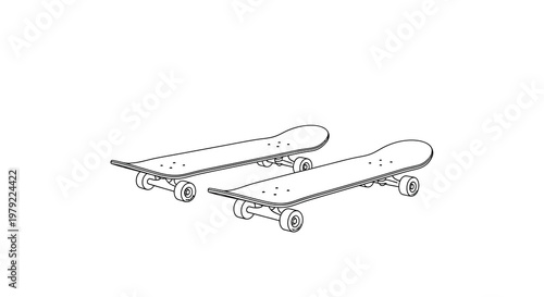 Two skateboards depicted in a simple minimalist line drawing style