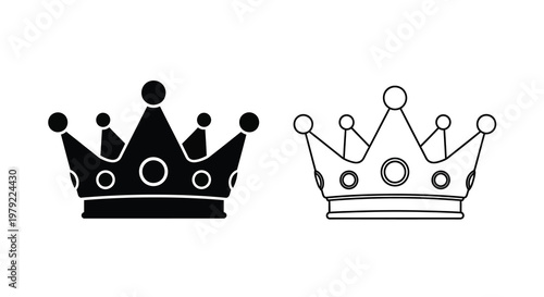 Two regal crowns displayed one filled and one outlined silhouette