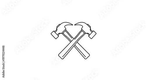Two crossed hammers depicted in a simple black and white line drawing