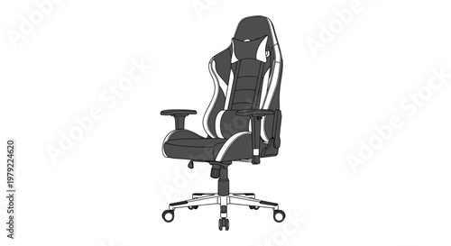 Sketch of a black and white gaming chair with a high backrest