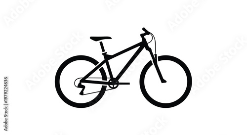 Black silhouette of a mountain bike against a white background
