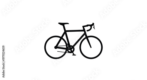 Simple black silhouette of a road bicycle against a white background