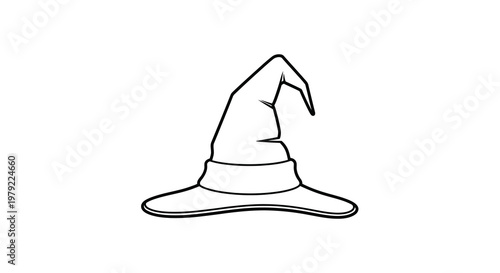 A simple black and white line drawing of a classic witch s hat