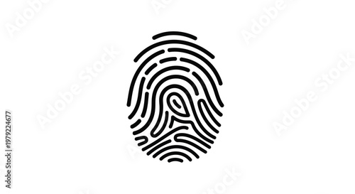A simple black and white illustration of a human fingerprint
