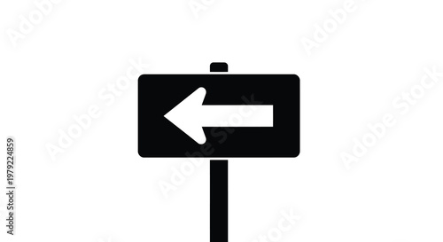 A black sign with a white arrow pointing to the left