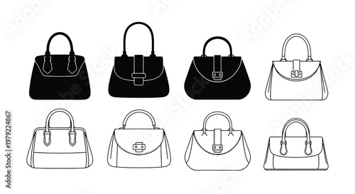 Collection of handbag outlines in various styles and shapes