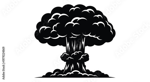 Dramatic mushroom cloud explosion depicted in stark black silhouette