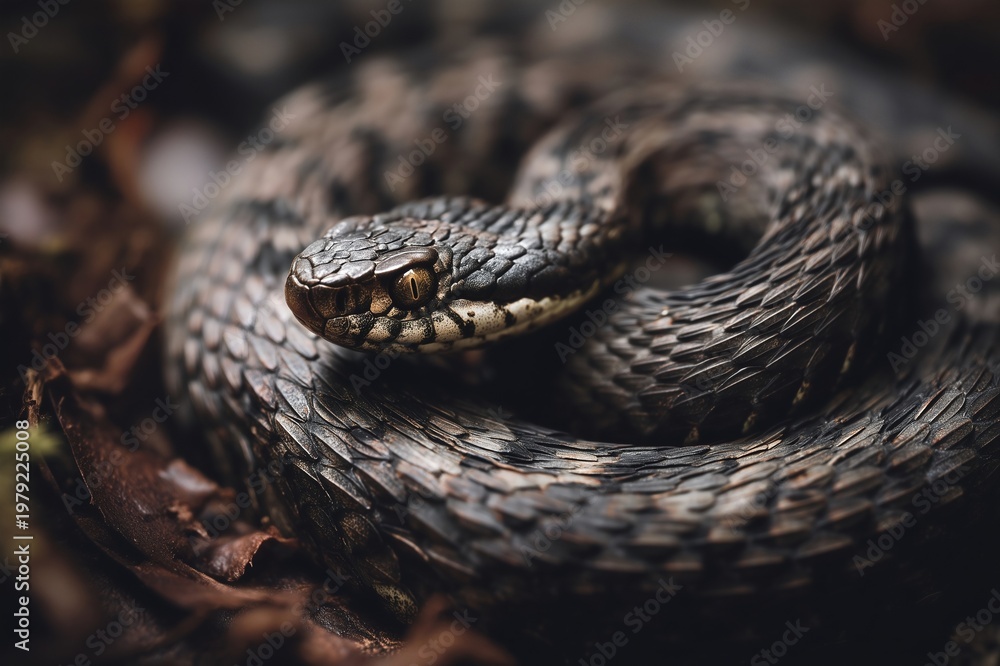Fototapeta premium Closeup_of_snake_coileon_forest_floor_detailes_efcabeeeaeccc high quality illustration image graphic visual background for digital design presentation