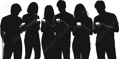 People using smartphones silhouette social media concept vector illustration