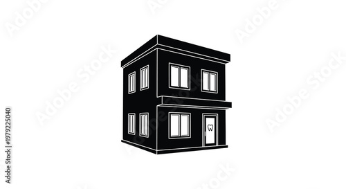 Simple black and white illustration of a two story house facade