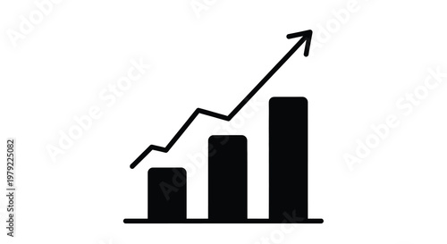 Simple black and white graphic depicting increasing bar graph and line chart
