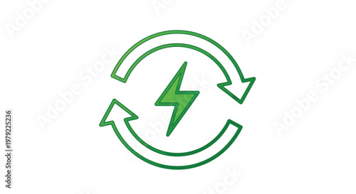 Green energy recycling symbol featuring a lightning bolt icon