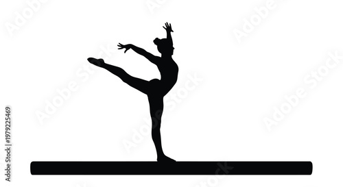 Gymnast performing a balance beam routine in striking silhouette