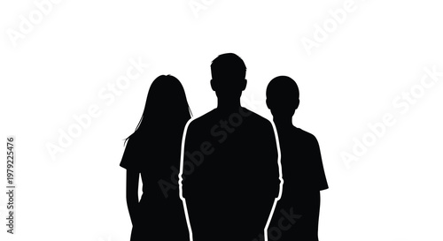 Silhouettes of three people standing together against a white background