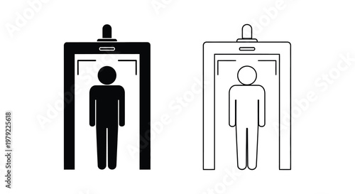 Security scanner illustration depicting a person walking through metal detection