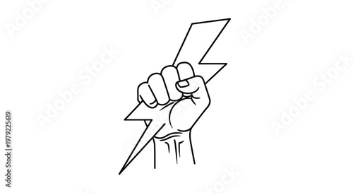 A clenched fist powerfully grasping a jagged lightning bolt illustration