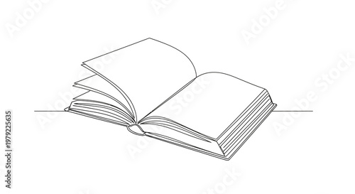 An open book illustration with a minimalist single line drawing style