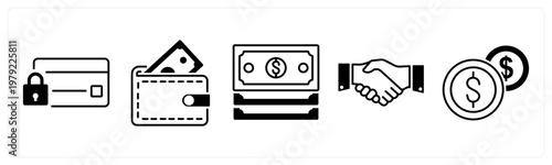 A set of 5 mix icons as shopping bag, shopping basket, present