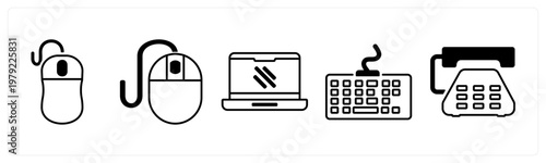 A set of 5 mix icons as mouse, laptop, keyboard