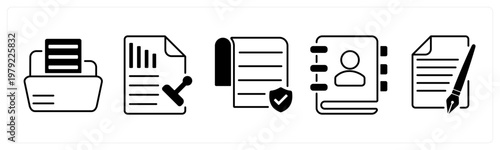 A set of 5 mix icons as folder, stamp paper, authorship