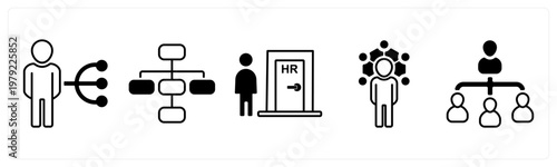 A set of 5 mix icons as work responsibility, hierarchy, human resources
