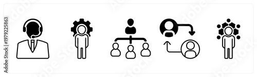 A set of 5 mix icons as customer support, business management, business hierarchy