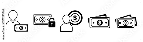 A set of 5 mix icons as cashier, money protection, accountant