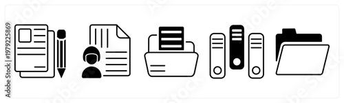 A set of 5 mix icons as article writing, managed document, folder
