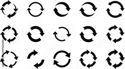 Collection of circular arrows in varying directions black silhouette
