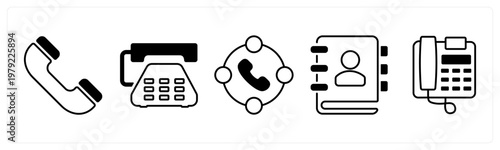 A set of 5 mix icons as calling, landline, contact book,