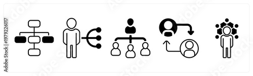 A set of 5 mix icons as hierarchy, work responsibility, business hierarchy