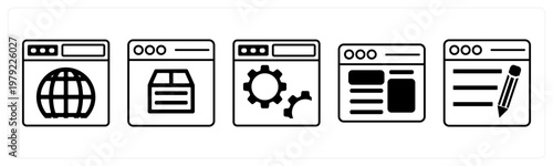 A set of 5 mix icons as web browser, webpage design, webpage settings