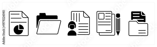 A set of 5 mix icons as report chart, folder, managed document