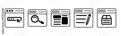 A set of 5 mix icons as web design, web search, webpage