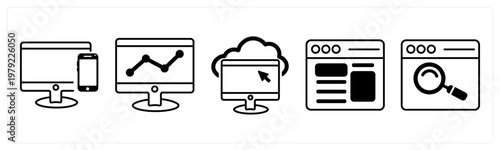 A set of 5 mix icons as responsive, online analytics, cloud computing