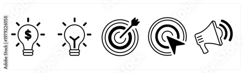 A set of 5 mix icons as financial idea, idea, target