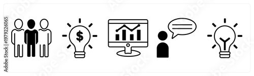 A set of 5 mix icons as team, financial idea, online analytics