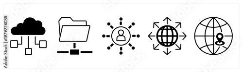 A set of 5 mix icons as cloud computing, folder, connectivity