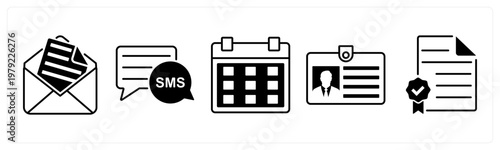 A set of 5 mix icons as mail, sms, calendar