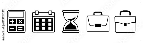 A set of 5 mix icons as calculator, calendar, sandglass