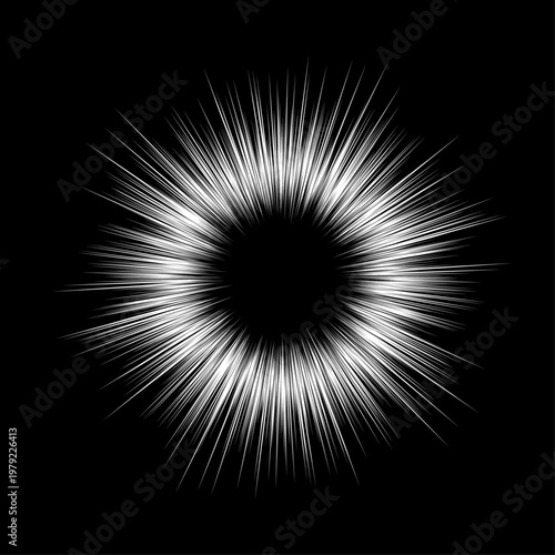 中心に黒い余白のある白いウニフラッシュ･集中線 - 漫画の吹き出し、光線・爆発の効果線のイラスト素材