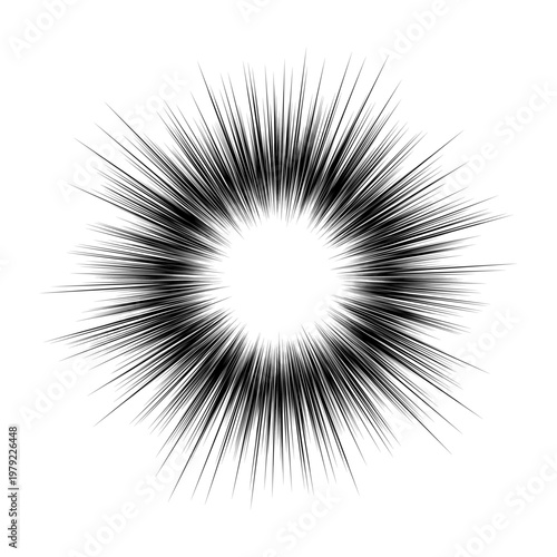 中心に白い余白のある黒いウニフラッシュ･集中線 - 漫画風の吹き出しや爆発の効果線のイラスト素材