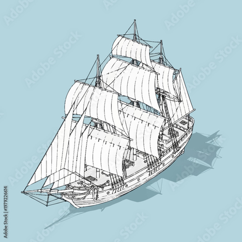 Illustration of a large sailing ship.