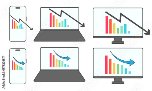 Financial decline charts on digital devices